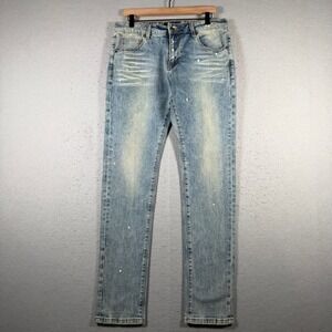 Richie Le Mens Slim Fit Light Wash Paint Splatter Denim Jeans 32x32 Blue